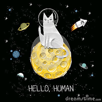 Cats in space. Cute typographi print with cat astronaut Stock Photo