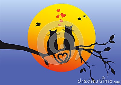 Cats on tree branch, vector Vector Illustration