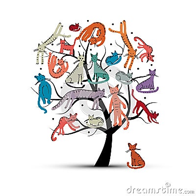 Cats tree, childish style. Sketch for your design Vector Illustration