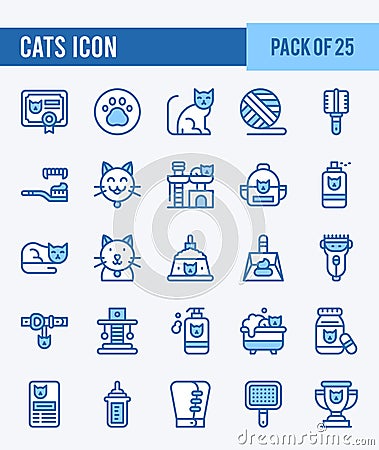 25 Cats. Two Color icons Pack. vector illustration Vector Illustration