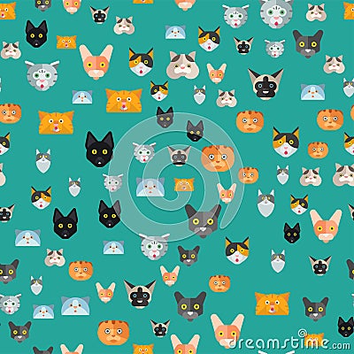 Cats vector illustration cute animal seamless pattern funny decorative kitty characters feline domestic trendy pet Vector Illustration