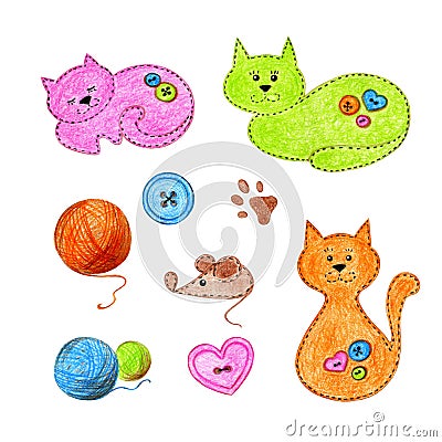 Cats on a white background Cartoon Illustration