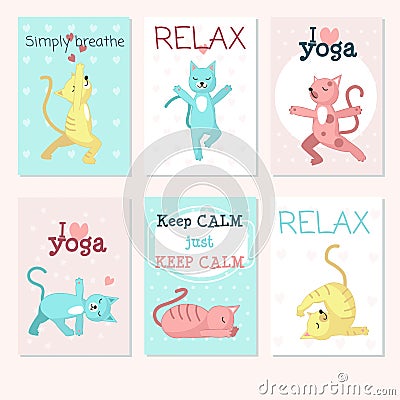 Cats yoga card vector template set Vector Illustration