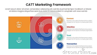 catt marketing framework infographic 4 point stage template with matrix structure big union square shape and circle point stack Vector Illustration