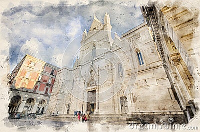 Cattedrale di San Gennaro in Naples, Italy Cartoon Illustration