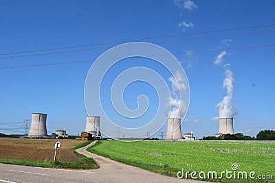 Cattenom, France - 08 22 2023: Nuclear plant Cattenom seen from the village Stock Photo