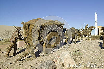 Cattle drive portion of La Jornada bronze sculpture group by Betty Sabo (2005) outdoor sculpture at Albuquerque Museum of Art & Hi Editorial Stock Photo