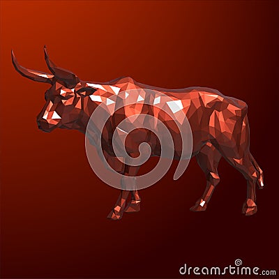 Cattle in low poly style, Triangular vector, Red Bull Vector Illustration