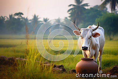 cattle pasture, Indian cow in the meadow.Generative AI Stock Photo