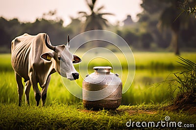 cattle pasture, Indian cow in the meadow.Generative AI Stock Photo