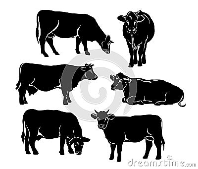 Cattle silhouette set in black color Vector Illustration
