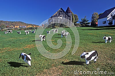 Cattle statuary grazing on lawn, Woodstock, VT Editorial Stock Photo