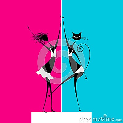 Catwoman dancing on scene Vector Illustration