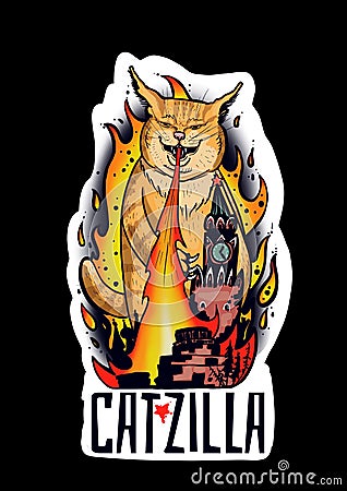 Catzilla. Fun art. Cute cat. Stock Photo