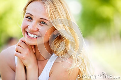 Caucasian attractive smiling blond woman Stock Photo