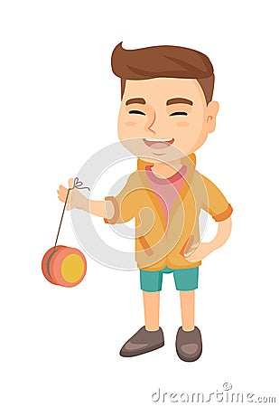 Caucasian boy playing with yo-yo. Vector Illustration