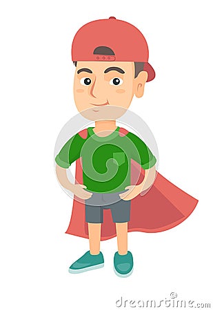 Caucasian brave boy wearing superhero costume. Vector Illustration