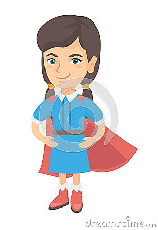 Caucasian brave girl wearing superhero costume. Vector Illustration