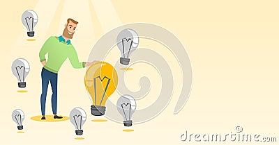 Caucasian business man having business idea. Vector Illustration