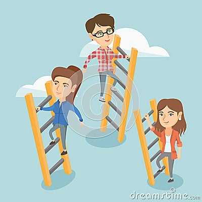 Caucasian business people climbing to success. Vector Illustration