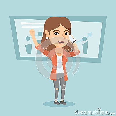 Caucasian business woman talking on mobile phone. Vector Illustration