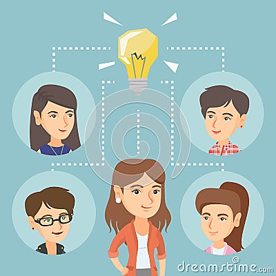 Caucasian business women discussing business idea. Vector Illustration