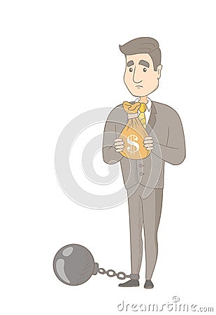 Caucasian businessman with bag full of taxes. Vector Illustration