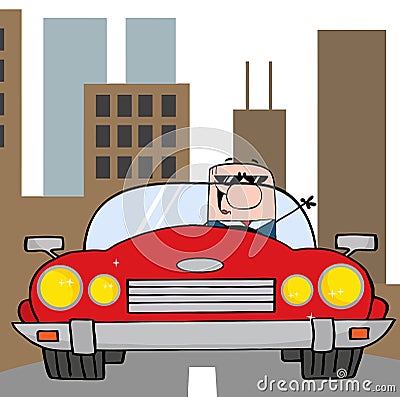 Caucasian businessman driving in the city Vector Illustration