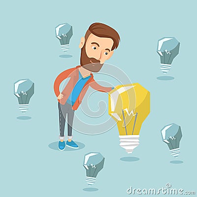 Caucasian businessman having business idea. Vector Illustration