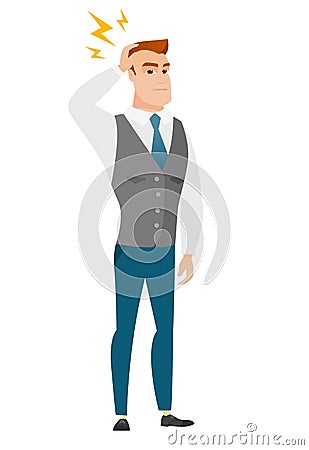 Caucasian businessman with lightning over his head Vector Illustration