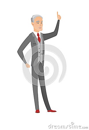 Caucasian businessman pointing his forefinger up. Vector Illustration