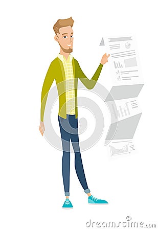 Caucasian businessman presenting business report. Vector Illustration