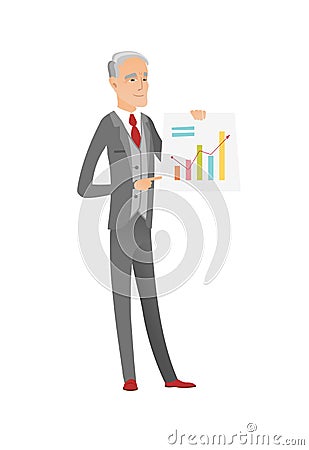 Caucasian businessman showing financial chart. Vector Illustration