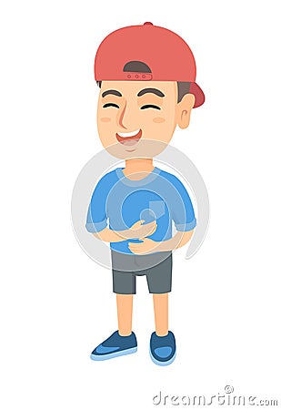 Caucasian cheerful boy in a cap laughing. Vector Illustration