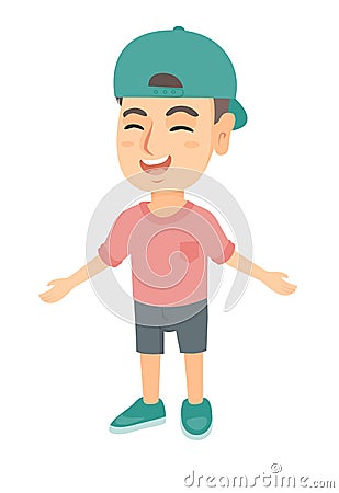 Caucasian cheerful boy in a cap laughing. Vector Illustration