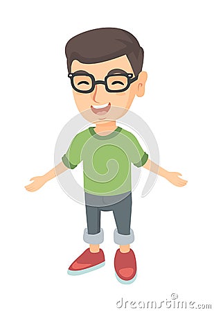 Caucasian cheerful boy in glasses laughing. Vector Illustration