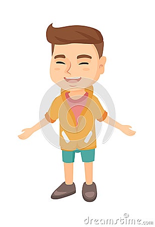 Caucasian cheerful boy laughing. Vector Illustration