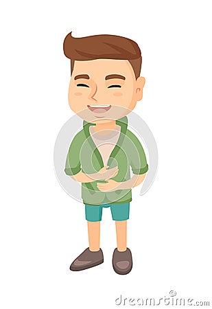 Caucasian cheerful boy laughing. Vector Illustration