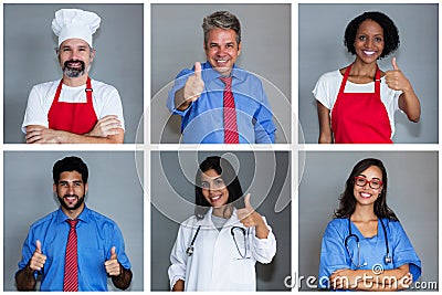 Caucasian chef with set of other employees Stock Photo