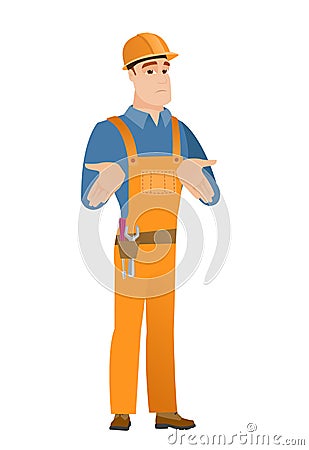 Caucasian confused builder shrugging shoulders Vector Illustration