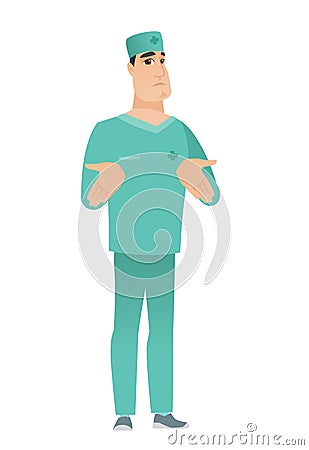 Caucasian confused doctor shrugging shoulders Vector Illustration