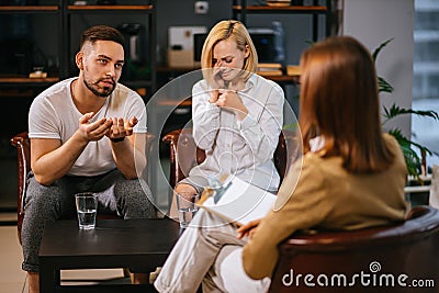 Married couple came to psychologist, asking for help Stock Photo