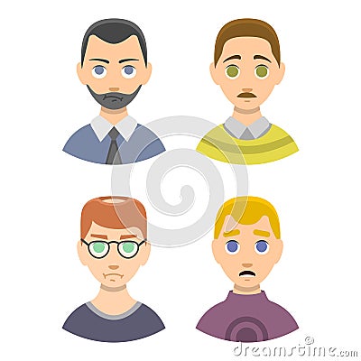 Caucasian depressed male head stressed character portrait loneliness thoughtful guy illustration. Vector Illustration