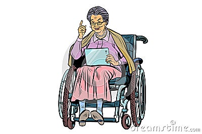 Caucasian elderly woman disabled person in a wheelchair Vector Illustration