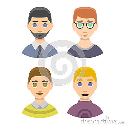 Caucasian emotion male head stressed character portrait loneliness surprised man vecor illustration. Vector Illustration