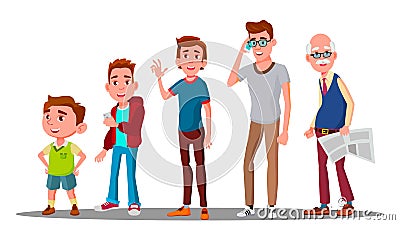 Caucasian Generation Male Vector. Grandfather, Father, Son, Grandson, Baby Vector. Isolated Illustration Vector Illustration