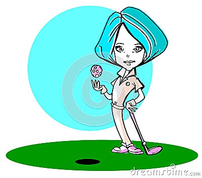 Golfer WoMan Cartoon Stock Photo