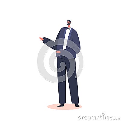 Caucasian Groom Wear Blue Suit with Bow Tie Isolated on White Background. Newlywed Male Character Prepare for Wedding Vector Illustration