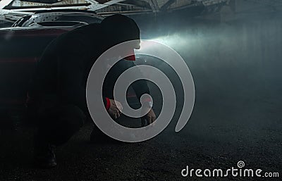 Caucasian Heavy Drugs User in Front of His Car Stock Photo