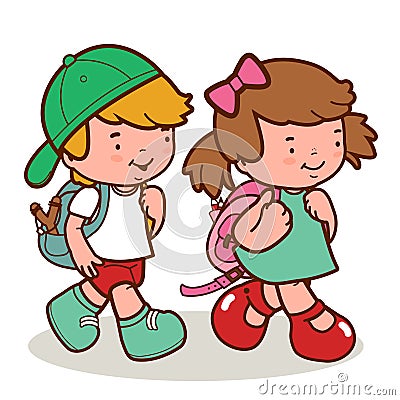 Children walk to school. Vector illustration Vector Illustration